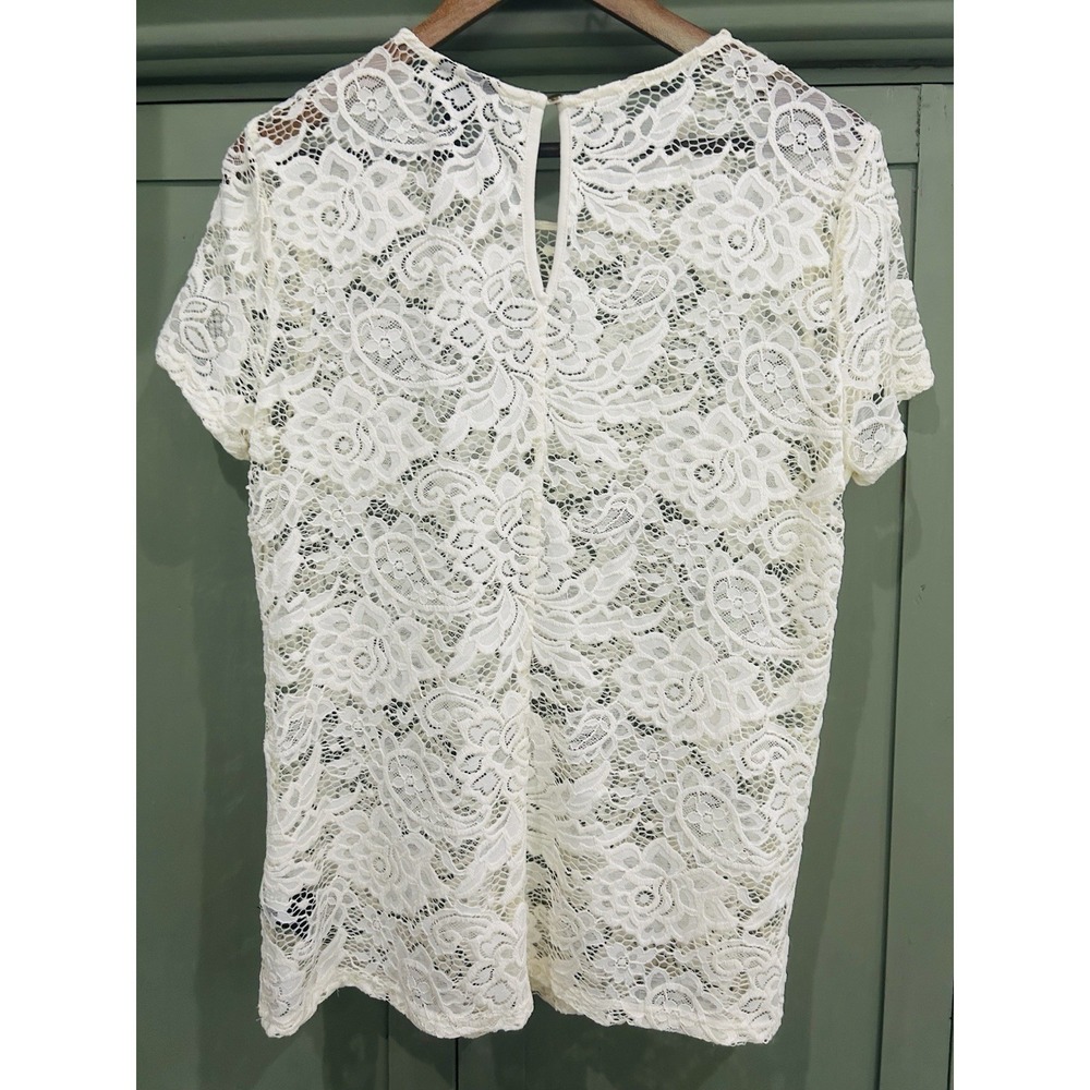 Womens Crochet Lace Sheer Overlay Top Size L Boho Romantic Coquette Festival Y2K - Picture 4 of 9